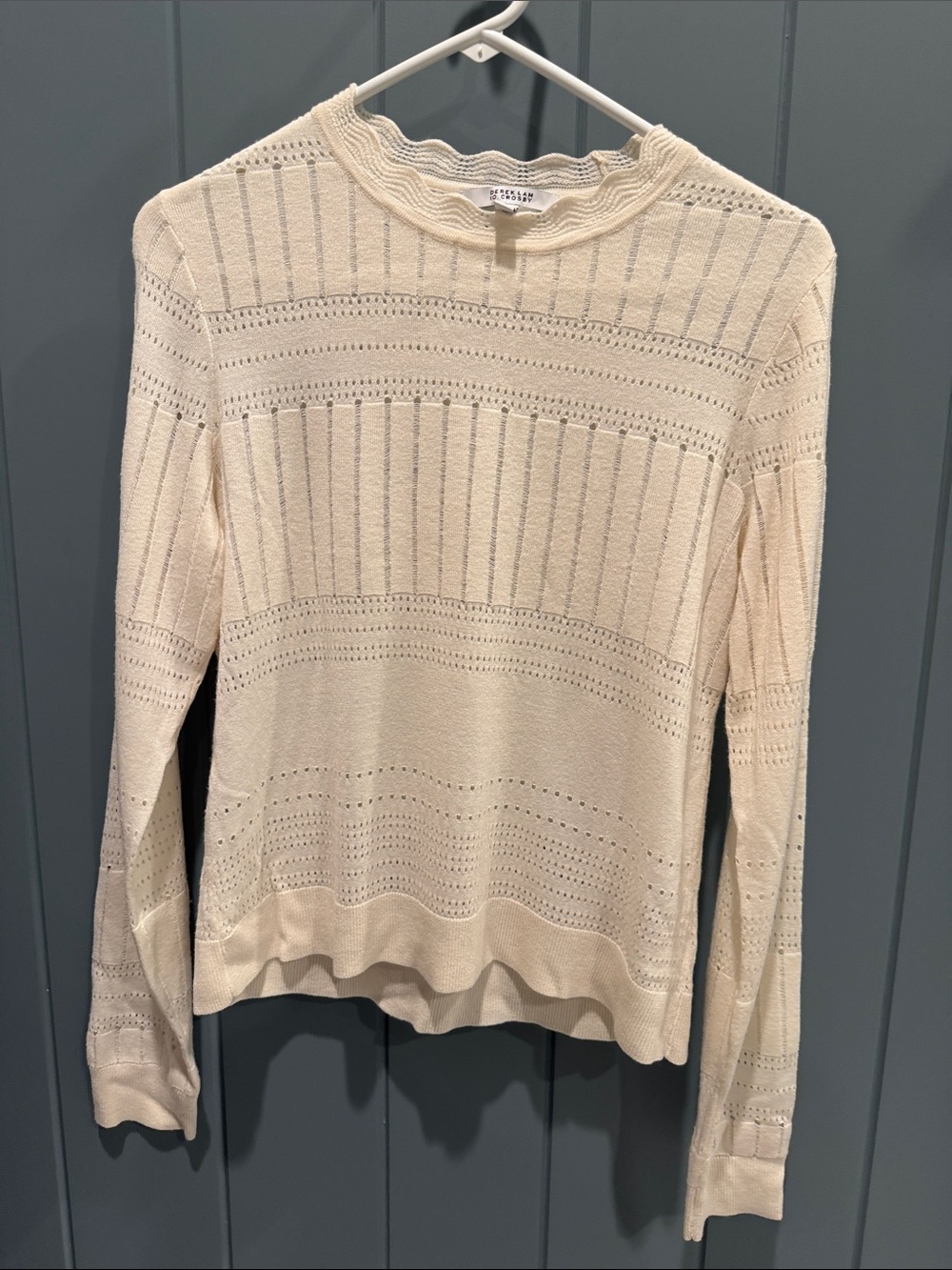 10 Crosby Derek Lam Cream Openwork Knit Long-Sleeve Top